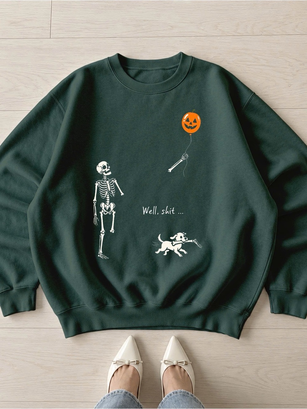 Halloween Skeleton & Dog Graphic Sweatshirt